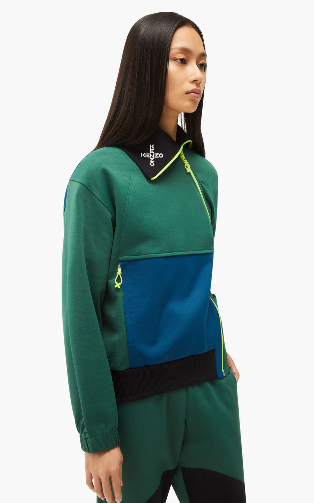 Kenzo Sport Zip Sweatshirt Dark Green For Womens 6907SFPRE